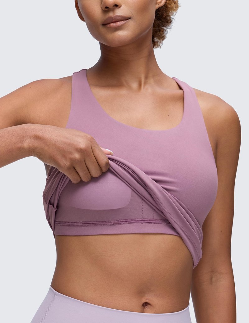 CRZ YOGA Butterluxe Workout Racerback Tank Tops for Women - Padded Athletic Spandex Yoga Shirts with Built in Bra Light Lavender Small