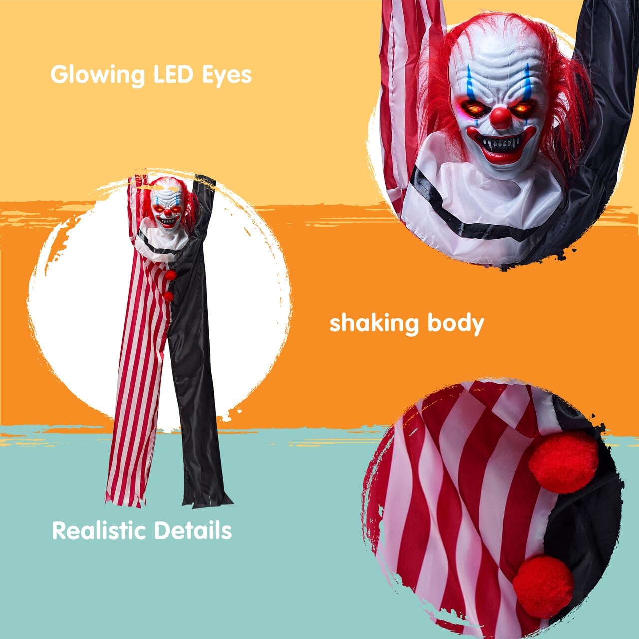 JOYIN 65" Halloween Hanging Scary Clown Decorations with Chain, with LED Lights Talking Animatronics Decor Outdoor Indoor for Haunted House Lawn Yard Patio