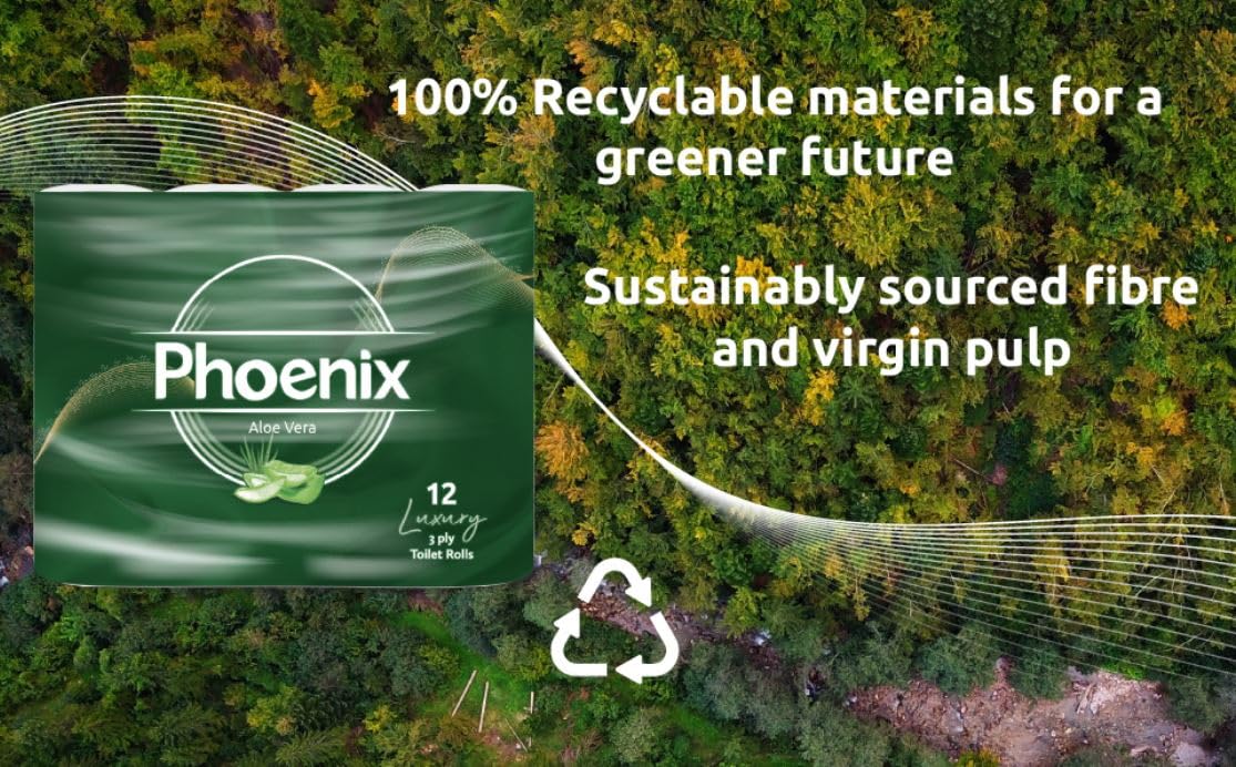 Phoenix Toilet Rolls – 60 Pack | 3 Ply Aloe Vera Scented Toilet Paper | Bulk Buy, Soft, Quilted, Sustainably Sourced, Eco- Friendly Luxury Bathroom Tissue