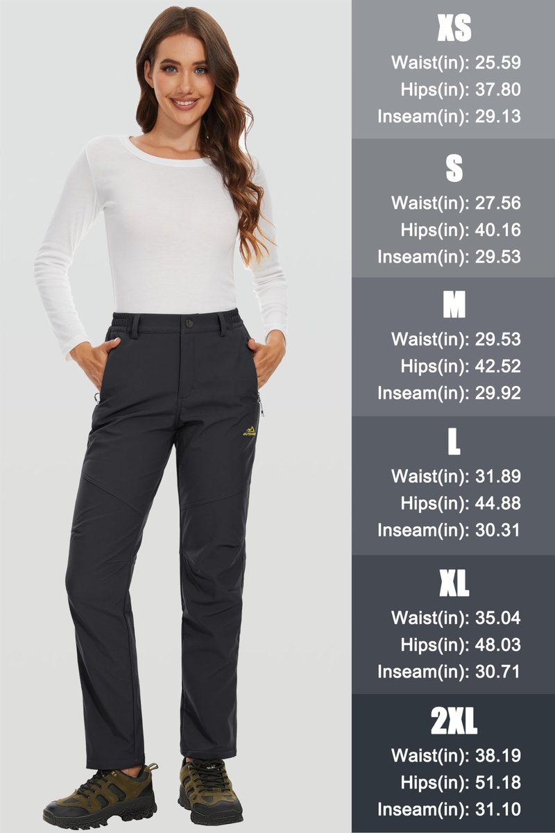 MAGCOMSEN Women's Fleece Lined Waterproof Insulated Winter Pants Outdoor Snow Ski Pants Warm Hiking Softshell Black M