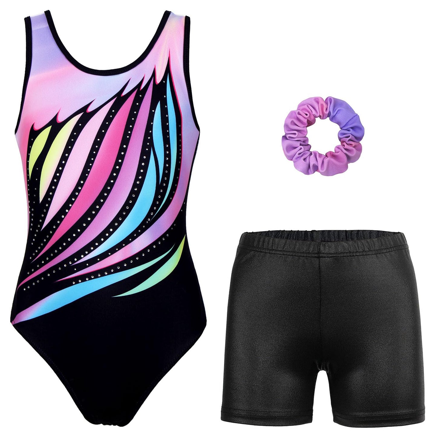 JOYSTREAM Gymnastics Leotards for Girls With Shorts Sparkly Ballet Dance Activewear Sparkly Rainbow,6-7Years