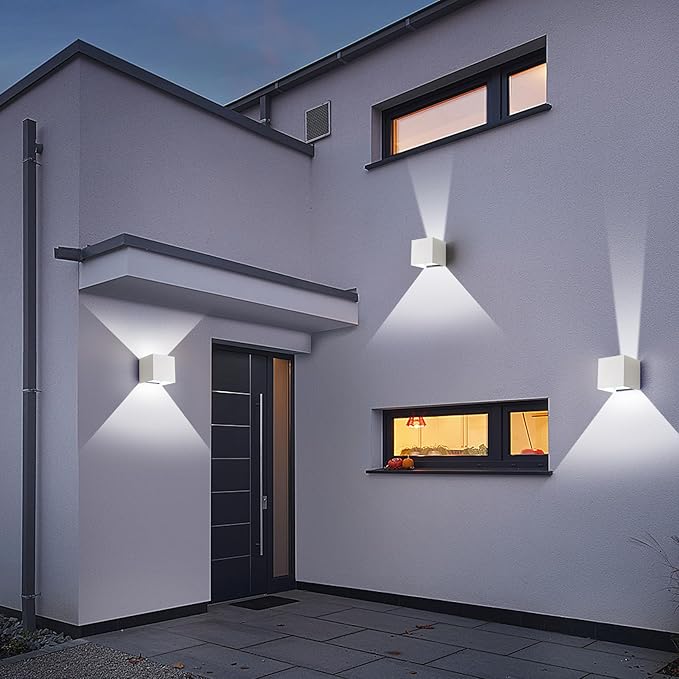 20W Outdoor Wall Sconce Lights & Indoor Wall Sconce,ETL Listed Matte White Square Wall Light,3000K/4000K/6500K,1700LM Up and Down Outdoor Lights 4.72-Inch Exterior Lighting Fixture for House,1-Pack