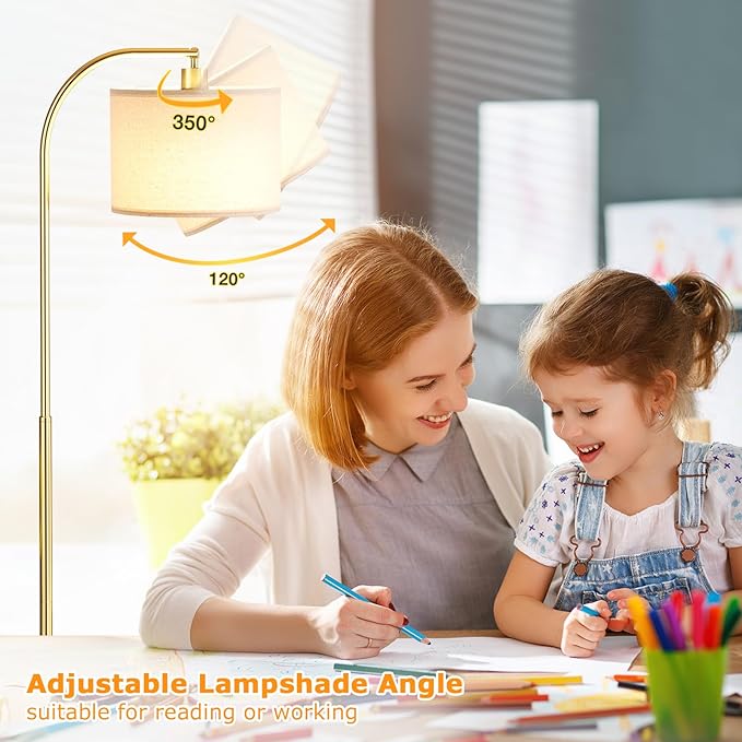 Arc Floor Lamp with Remote and Stepless Dimmable Bulb, Colors Temperature & Brightness Adjustable, Gold Floor Lamps for Living Room(Deep Beige Shade & Gold Pole)