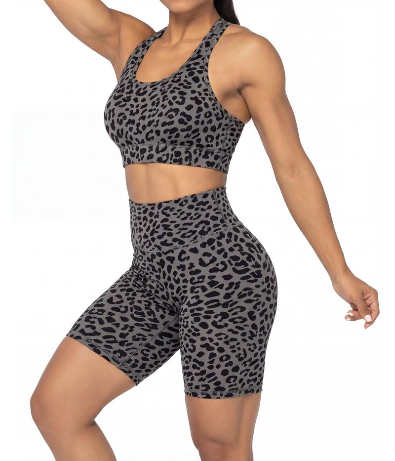 Sunzel 5" Waist Biker Shorts for Women No Front Seam Soft Yoga Workout Gym Bike Shorts Tummy Control Squat Proof Leopard Charcoal Gray Medium
