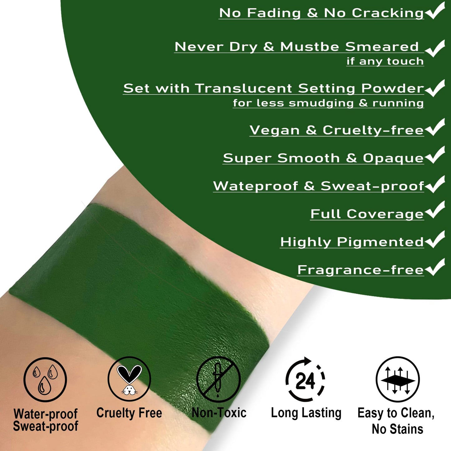 CCbeauty Witch Green Face Paint Stick, Face Painting Kit, Dark Green Cream SFX Makeup Foundation, Professional Body Paint for St. Patrick's Day, Halloween Costume Party, Grinch Hulk Monster Makeup