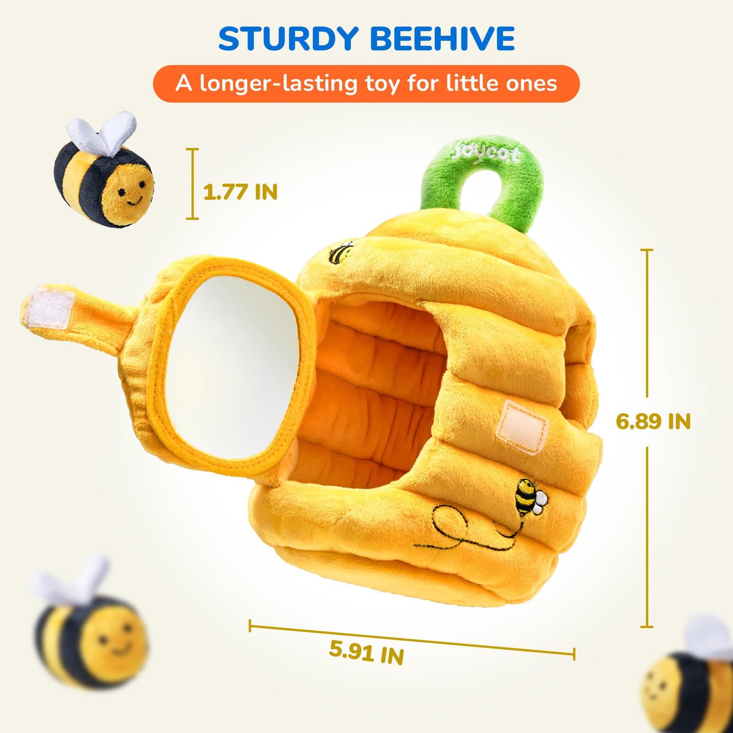 JoyCat Baby Toys 6-12 Months - Soft Baby Beehive with 5 Sensory Bees - Rattle, Crinkle Paper, Squeaker, Mirror, Busy Montessori Soft Toys for Toddlers 0-3 Years Old - Baby Christmas Birthday Gift