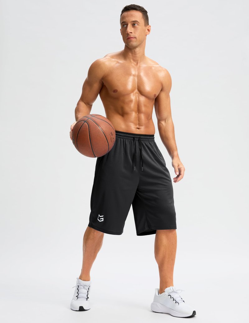 G Gradual Men's Long Basketball Shorts with Zipper Pocket 11'' Quick Dry Gym Shorts Lightweight Mesh Athletic Shorts for Men(Black,M)