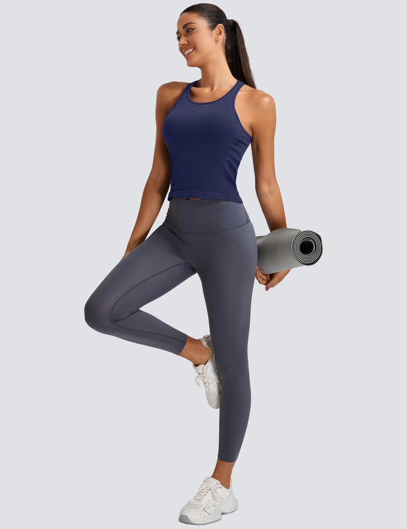 MathCat Workout Tank Tops for Women Seamless Racerback Shirts with Built in Bra Gym Running Athletic Yoga Tops Navy Blue