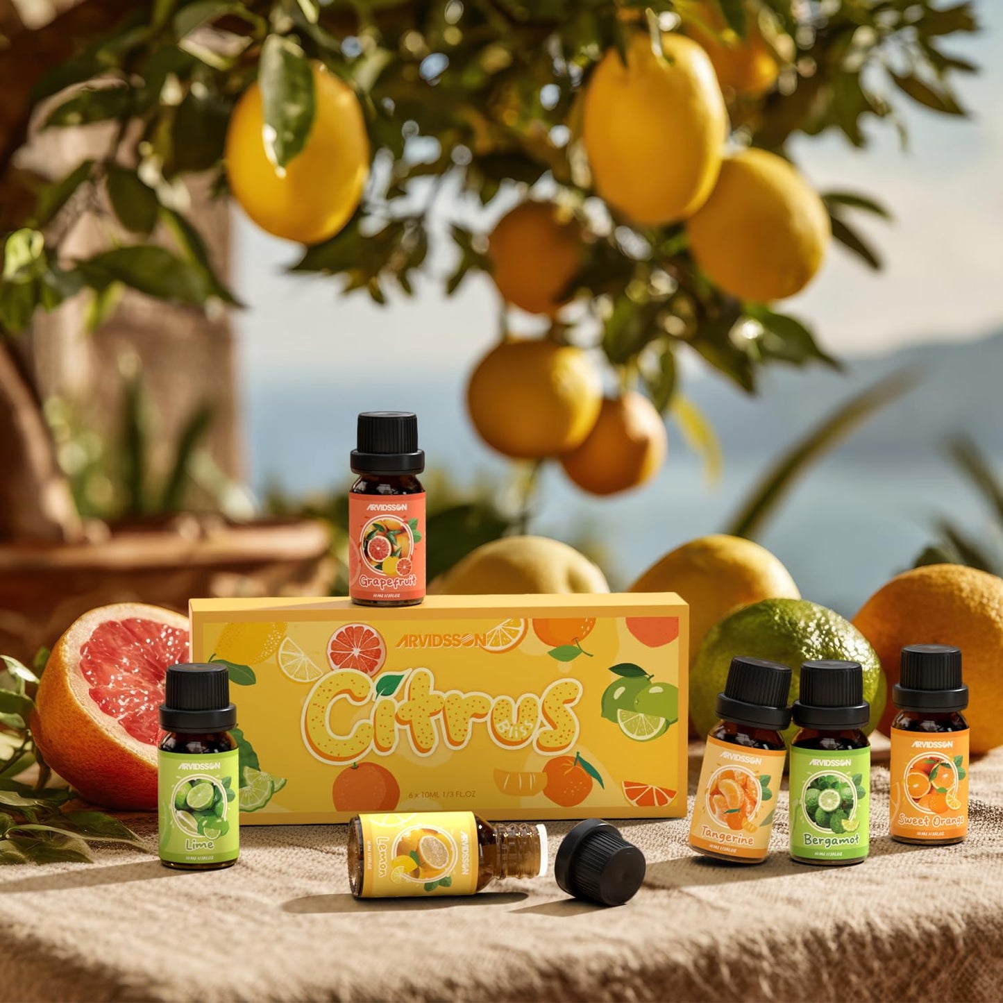 Citrus Essential Oils Set, ARVIDSSON Fresh Fruit Essential Oil for Diffuser, Grapefruit, Bergamot, Sweet Orange, Lemon, Lime, Tangerine, Citrusy Scented Oils Gift for Women