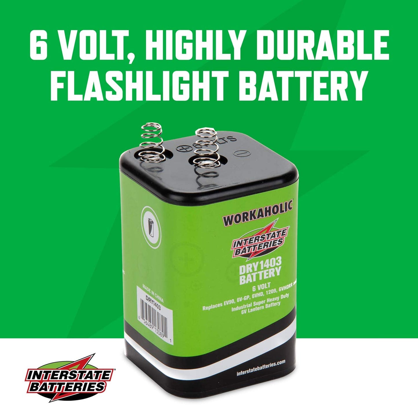Interstate Batteries 6V HD Lantern Flashlight Battery (6-Pack) 6 Volt 7000 mAH Square Shape Beam Light (Spring Terminals) Camping, Hiking, Household, Lamps, Outdoors (DRY1403)