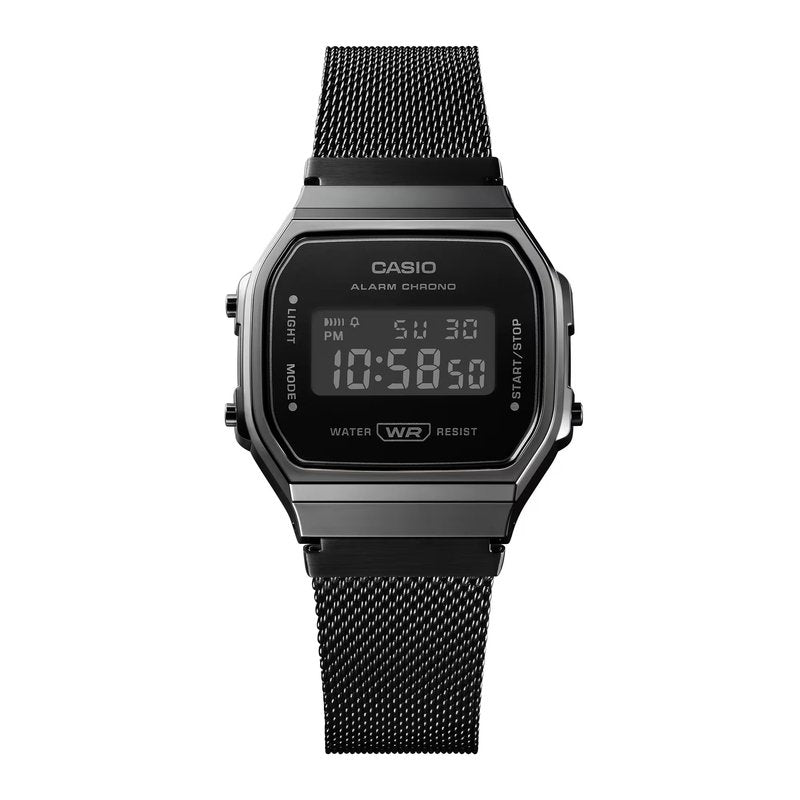 Casio A168WEMB-1BV Men's Vintage Collection Gunmetal Mesh Band Alarm Chronograph Illuminator Digital Watch