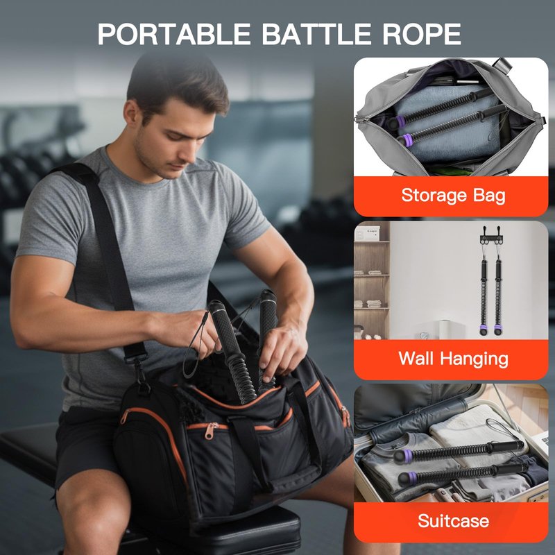 Weighted Ropeless Battle Ropes (2-Pack), Adjustable Resistance and Portable Cordless Battle Ropes for Home Gym with Non Slip Handle, HIIT and Low-Impact Aerobic Training for Men & Women (Purple)