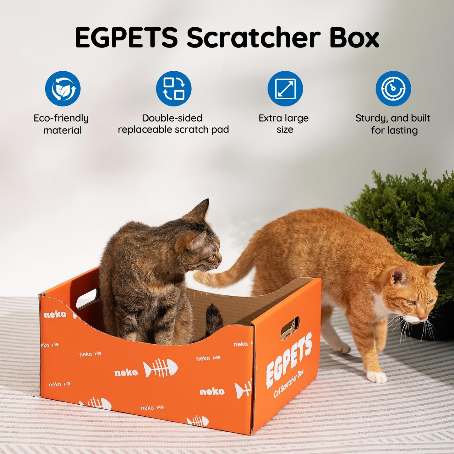 Cardboard Cat Scratcher Box with Extra-Large Double-Sided Sturdy Cat Scratching Board and Refillable Cat Scratch Pad, Hide, Scratch and Sleep, Easy to Clean and Assemble- EGPETS Cat Scratch Box Orange