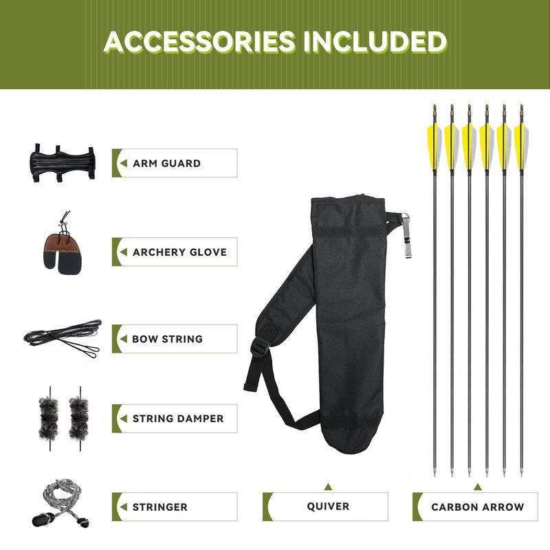 Black Hunter Longbow and Arrow Set, GLURAK 62'' Traditional Wooden Takedown Longbows Package, Archery Bow Kit for Target Practice and Hunting, Right Hand, 25-55 Lbs