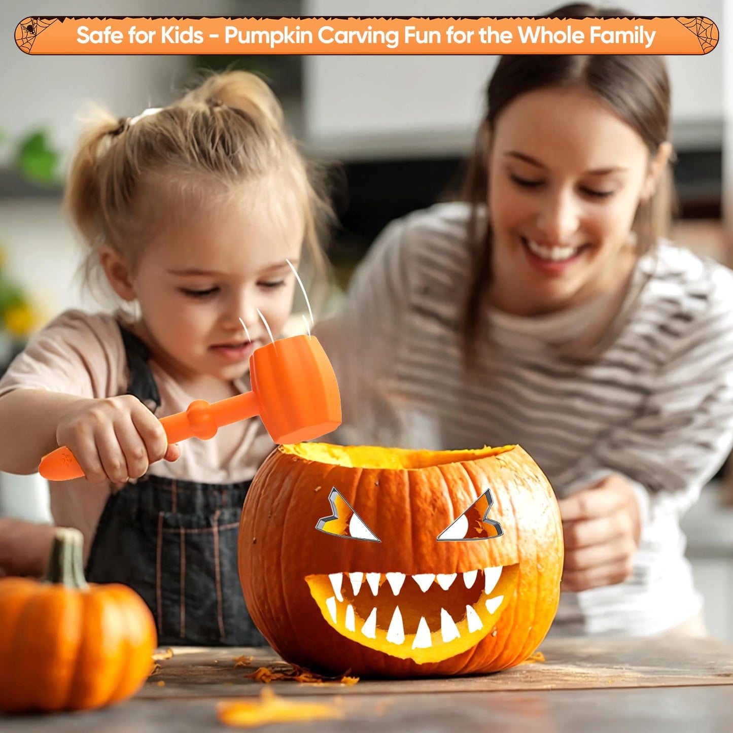 NFEVER Pumpkin Carving Kit Tools: 30PCS Pumpkin Carving Tools Set includes 22 Stainless Steel Stencils & Hammer & Spoon & Carve Knife & Candles - 2025 Halloween Gifts for Kids Safe DIY Decorating Kit