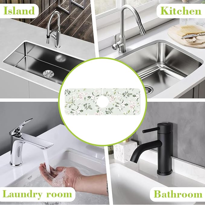 Sink Splash Guard Faucet Mat Petunias Flowers and Butterflies Absorbent Fast