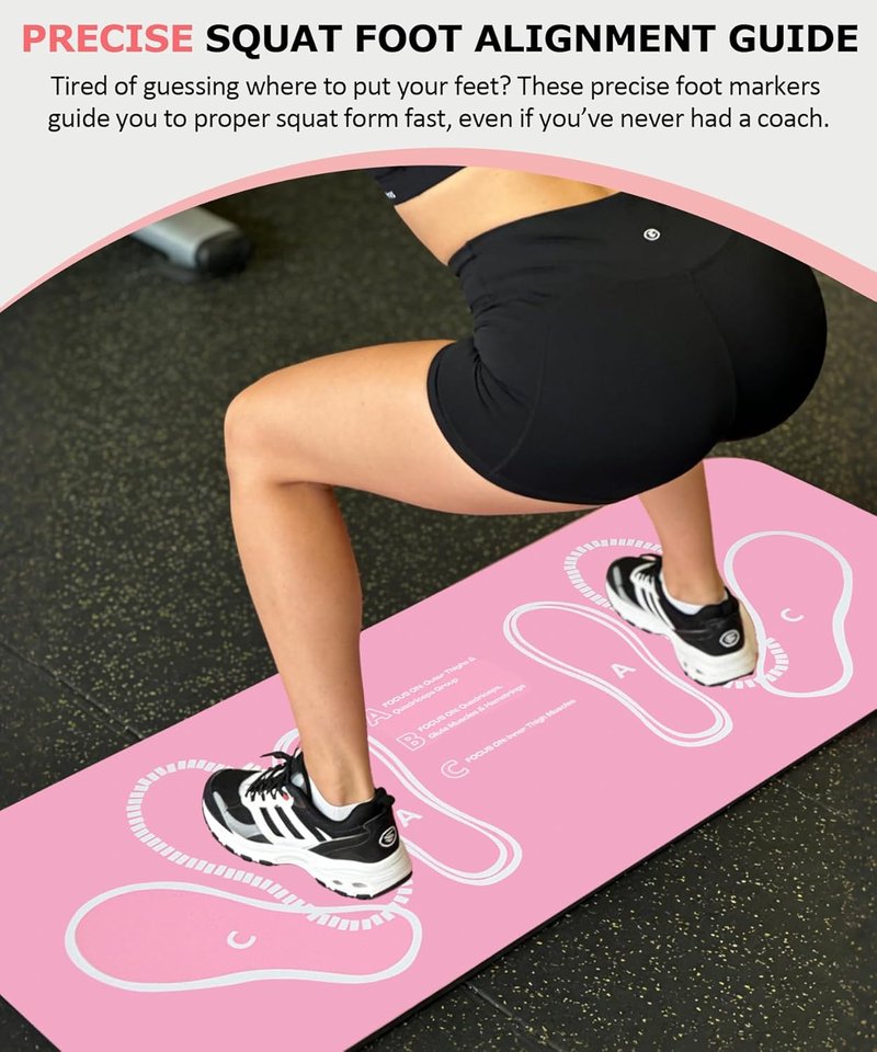 Non-Slip Squat Mat with Foot Positioning - Large 31.5'' x 13.8'' Exercise Pad for Squats & Leg Workouts