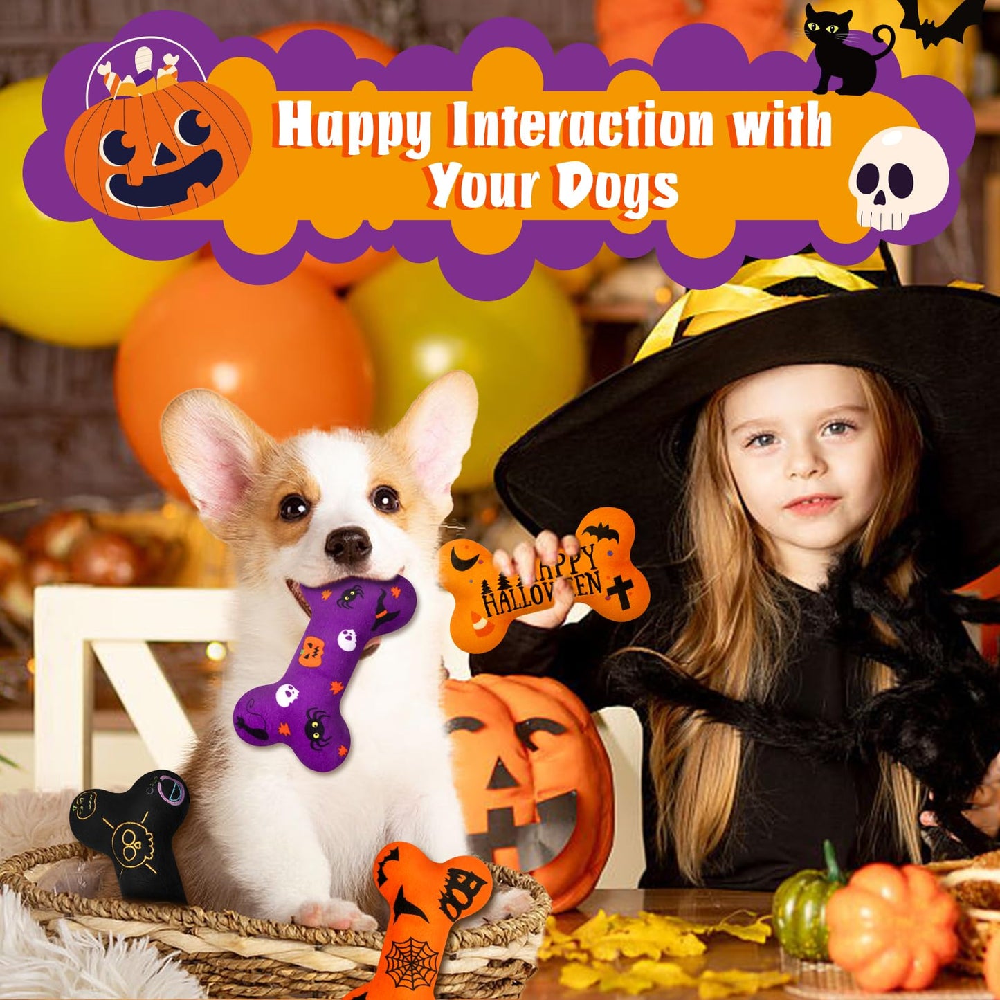 Lepawit Halloween Dog Toys Plush 4Pack Dog Squeaky Toys Interactive Fetching Dog Toys Stuffed Toy Suitable for Medium and Large Dogs