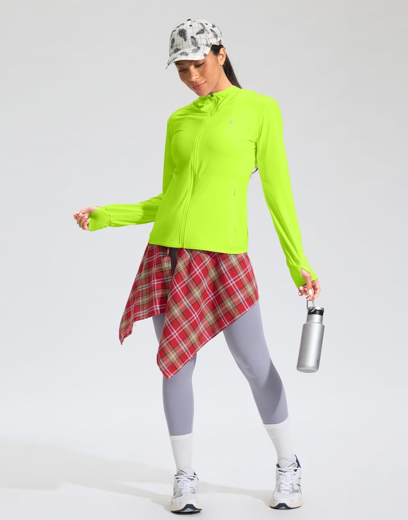 Soothfeel Women's UPF 50+ Sun Protection Hoodie Jacket Lightweight Long Sleeve Sun Shirt for Women with Pocket Hiking Outdoor(Fluorescent Green, Large)