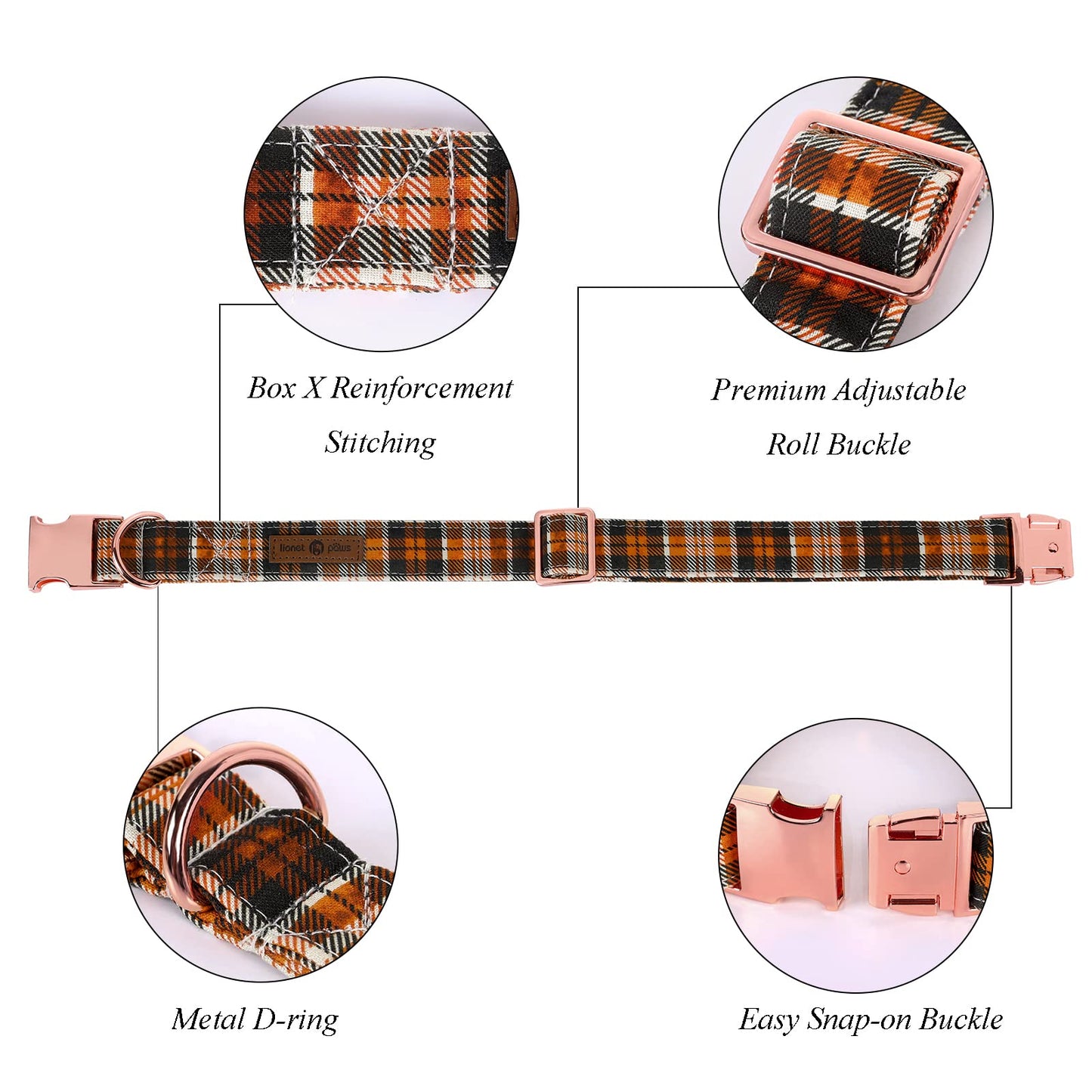 Lionet Paws Halloween Dog Collar with Bowtie - Cute Cotton Adjustable Fall Bowtie Dog Collar with Metal Buckle for Small Medium Large Dog Girl Boy Gift, S, Neck 10-16in