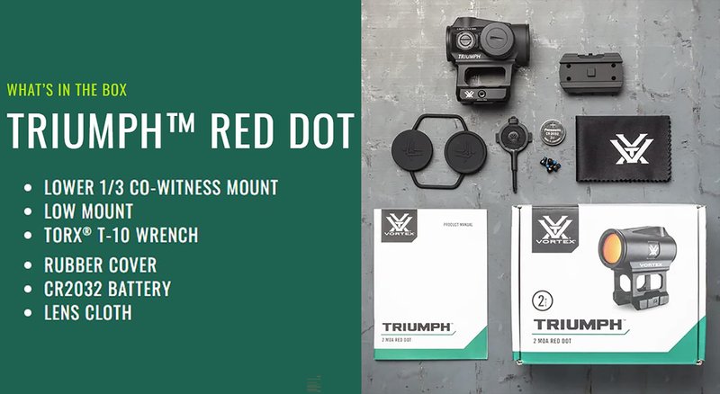 Vortex Triumph 2 MOA Red Dot Sight - Motion Activation With Auto-Shutoff, Multi-Height Mount System, NV Compatible, Fogproof, Waterproof, Shockproof - Unlimited, Unconditional Warranty