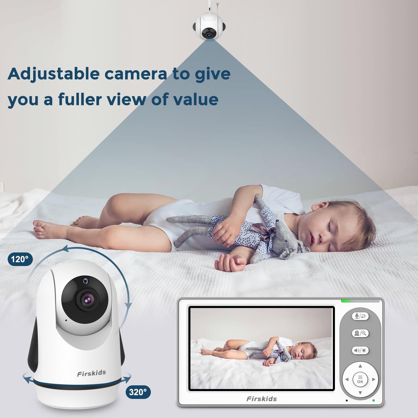 Firskids Baby Monitor - 1000ft Long Range Baby Monitor with Camera and Audio No WiFi, Built in 3500mAh Battery,Auto Night Vision, Temperature, 2-Way Talk, 8 Lullabies, 4.3'' Screen