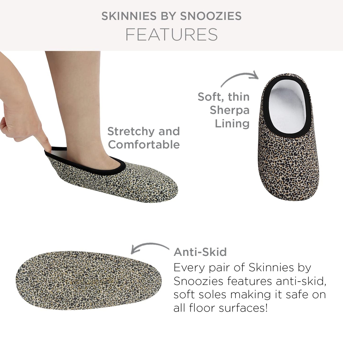 Snoozies Skininies Slipper Socks for Women - Non-Slip slipper socks Lightweight Soft Sherpa Lining - Foldable (Skulls, Large)