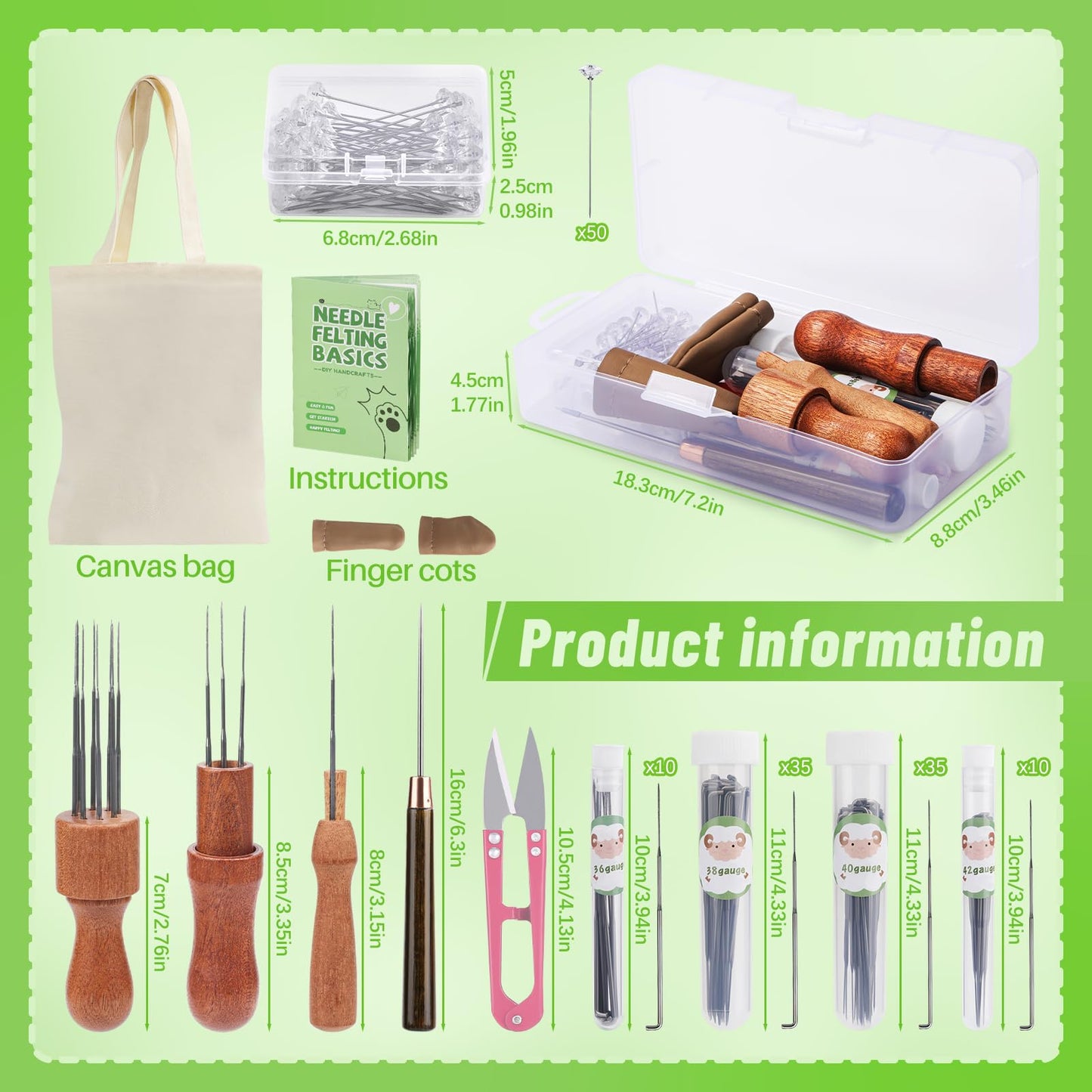dipeer Needle Felting Tools, Felt Needle Kit 8×10 Inch Felting Pad, 90 Pcs Felting Needles, 3 Size Wooden Handle Holder, Felting Supplies with Storage Bag for Beginners DIY Crafts