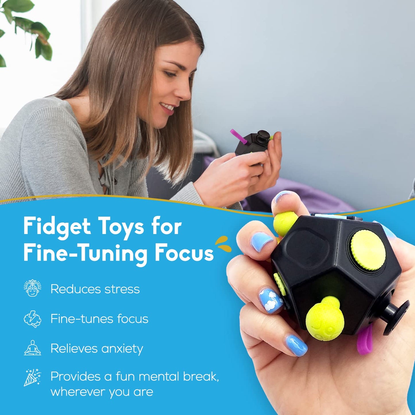 PILPOC Fidget Cube Dodecagon for Reducing Anxiety, Fidget Toy for Adults and Kids, Anxiety Cube Toy – Black