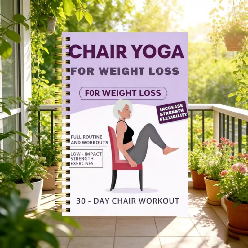 Chair Yoga Weight Loss Planner - 15-Minute Daily Routine Log with Illustrated Poses | Spiral-Bound Home Fitness Journal (5.5x8.3 Inch, Purple)
