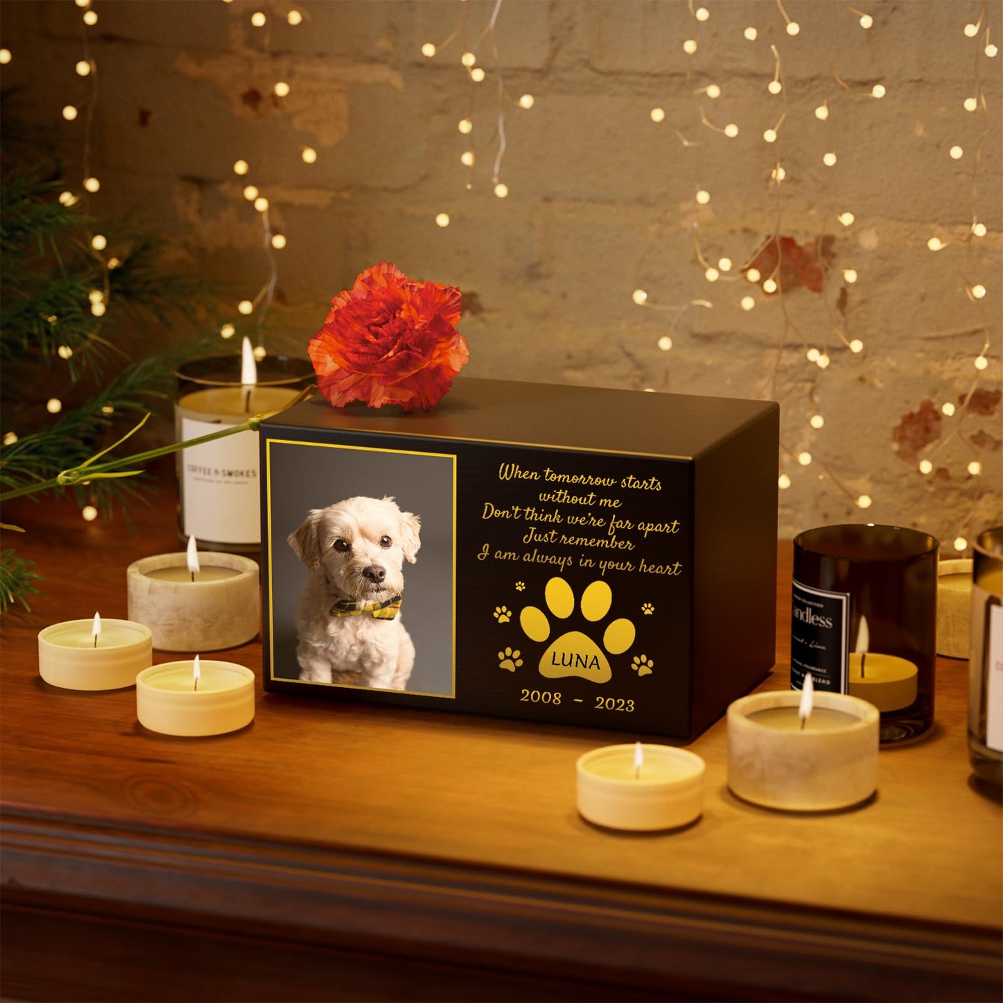 Bemaystar Personalized Pet Urns for Dogs Ashes - Custom Wooden Box with Photo for Pet Memorial Keepsake, Photo Box Pet Cremation Urn, Wood Keepsake Urn for Pet Cremation, Sympathy Gift for Pet Lovers