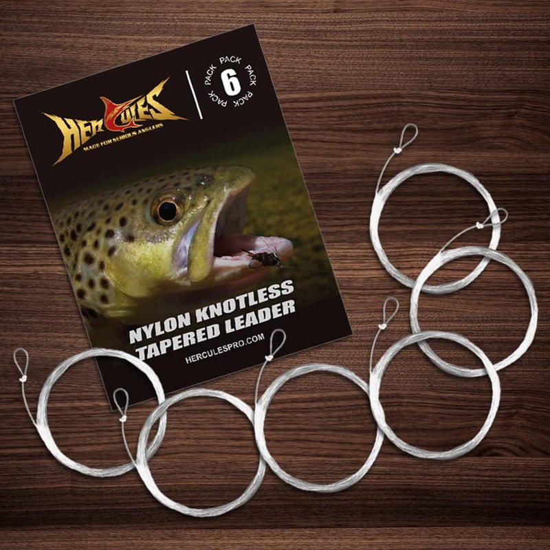 HERCULES Pre-Tied Loop Fly Fishing Leaders - 6 Pack with Tapered Wallet for Easy Storage