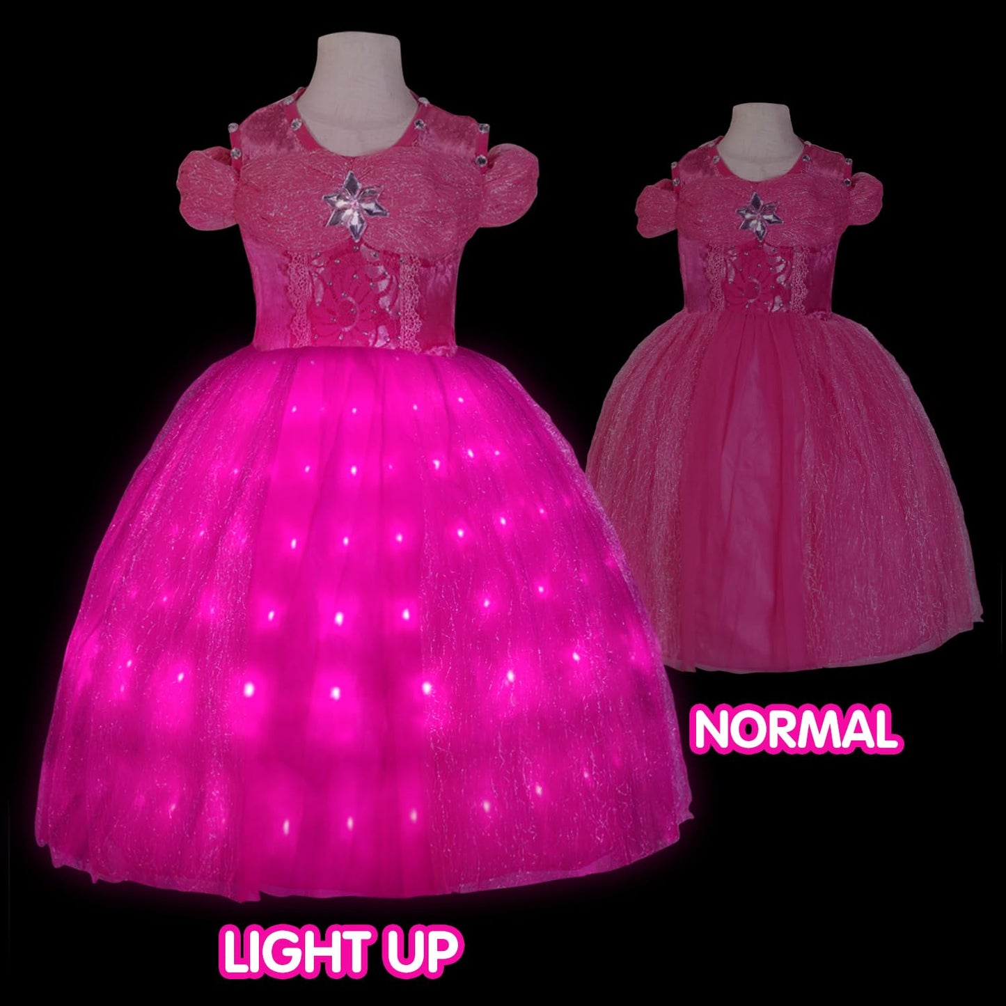 UPORPOR Light Up Pink Princess Dresses for Girls Halloween Costumes Dressing Up Clothes for Little Girl Kids Party Christmas, 140
