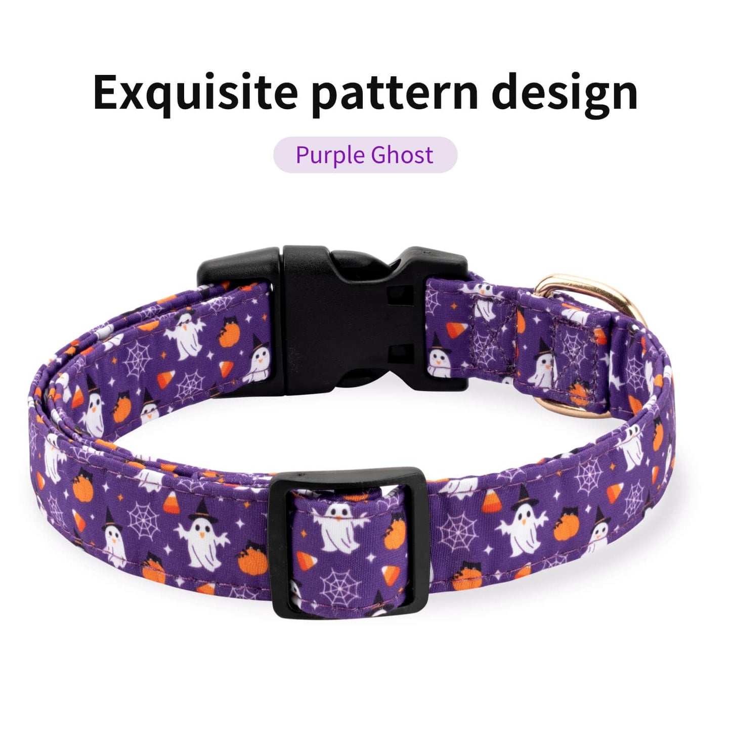 Gelwoo Fall Dog Collar,Soft and Cute Halloween Collars with Ghost Patterned Design for Girl Female Boy Dogs,Adjustable Buckle Pet Collar for Small Medium Large Dogs (Purple Ghost, S)