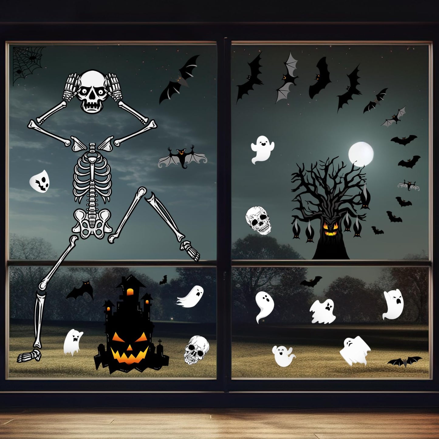 Suponar Halloween Window Clings and Decals for Glass, Home Party Decorations, 6 Sheets