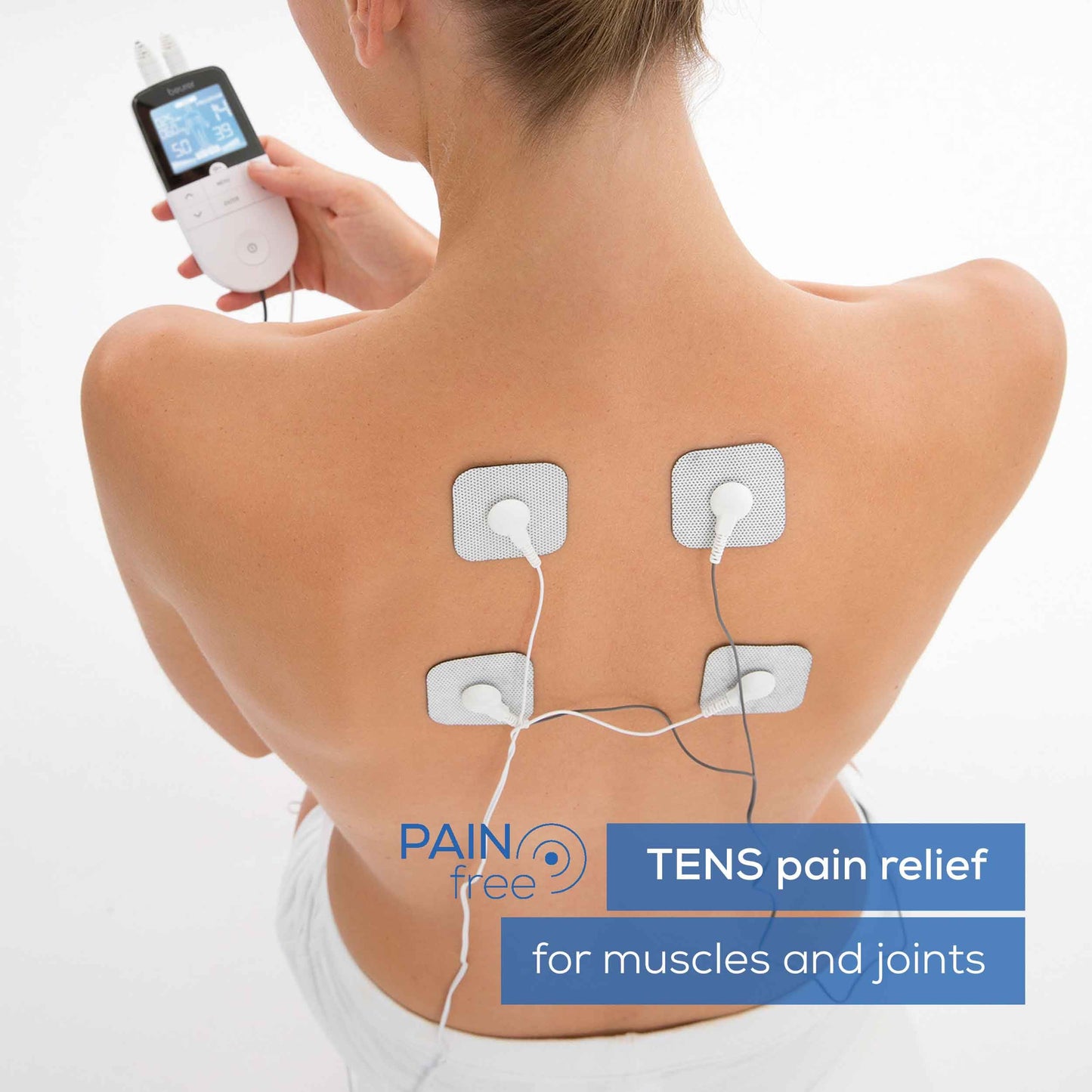 Beurer EM49 Digital TENS & EMS Device for Pain Relief and Muscle Stimulation, 15 TENS Programs, 35 EMS Programs, 2 Adjustable Channels with 4 Self-Adhesive Electrodes