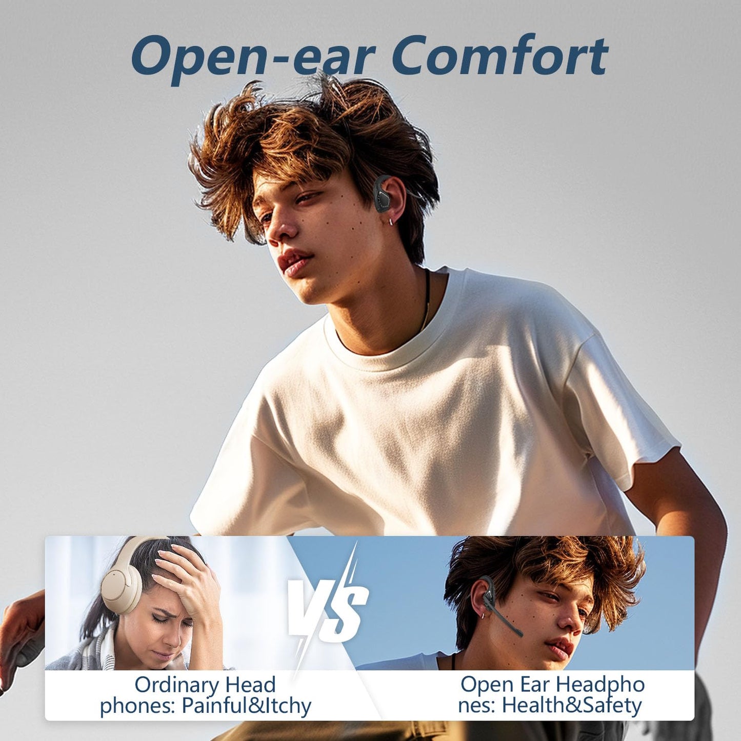 BANIGIPA Open Ear Headphones, Air Conduction Bluetooth Headset, Wireless Earphones Stereo w/Noise-Canceling Boom Microphone, 10 Hrs Playtime, Light and Comfortable for Cell Phone Sport Office Driving