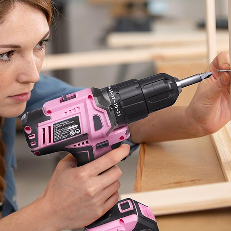 WORKPRO Pink Cordless 20V Lithium-Ion Drill Driver Set | Includes Battery, Charger & Storage Bag