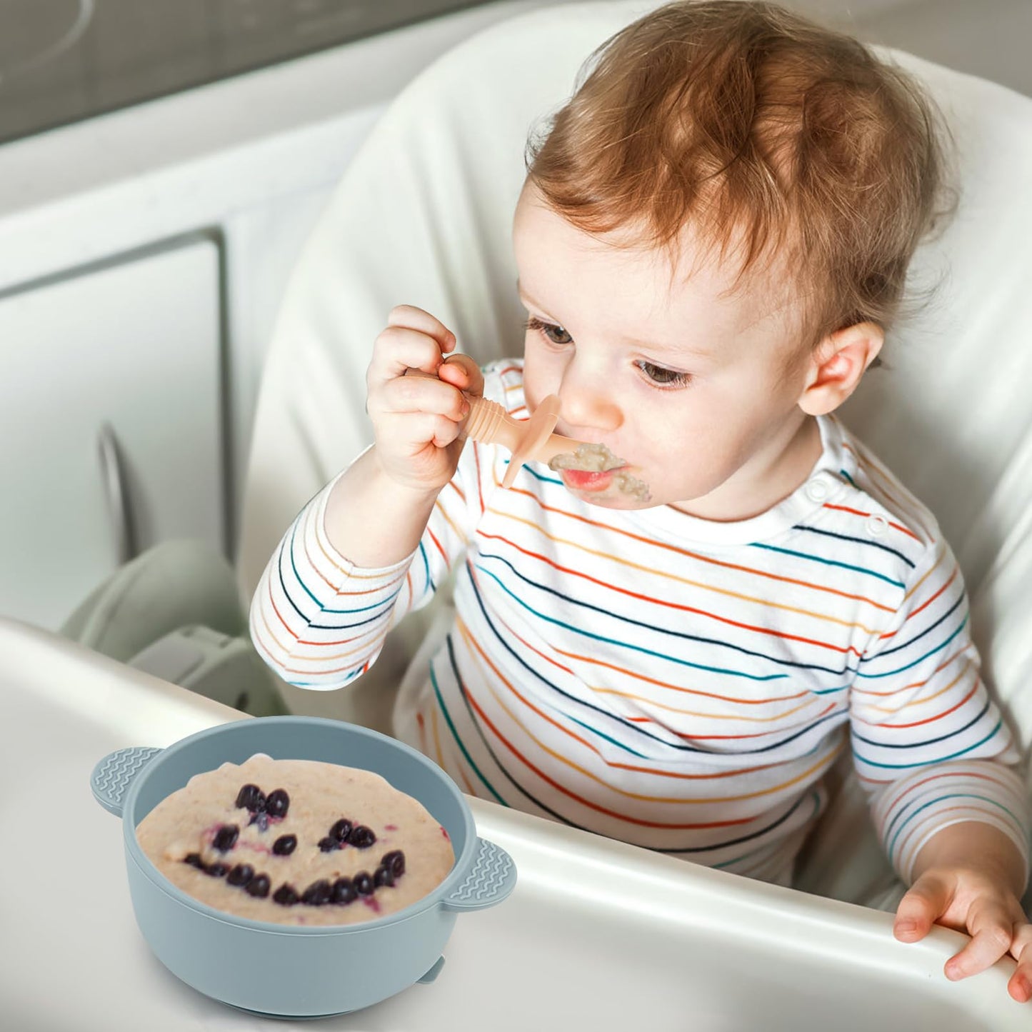 Eascrozn Baby Spoons and Forks Feeding Set, 6 Pack Silicone First Stage Self Feeding Toddler Utensils, BPA Free, Baby Led Weaning Supplies for Training Spoons