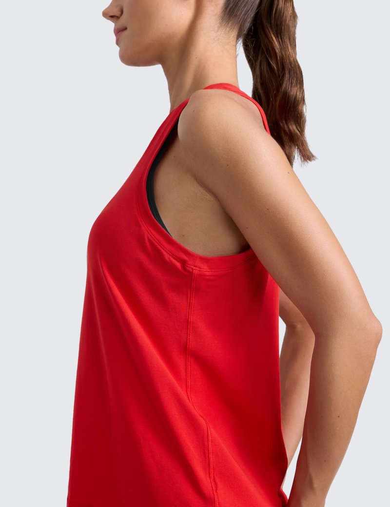 CRZ YOGA Cotton-Blend Workout Racerback Tank for Women Athletic High Neck Breathable Tops Casual Basic Sleeveless Shirts Deep Red Medium