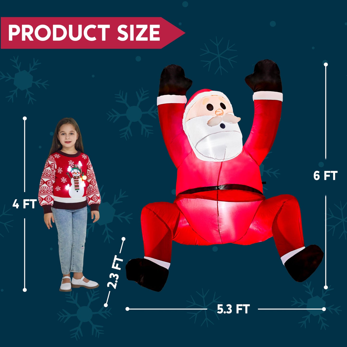 Joiedomi 6 FT Hanging Christmas Inflatables Decoration, Christmas Inflatable Climbing Santa with Build-in LED, Blow Up Santa Yard Decoration for Xmas Party, Roof, Outdoor, Garden, Lawn Decor
