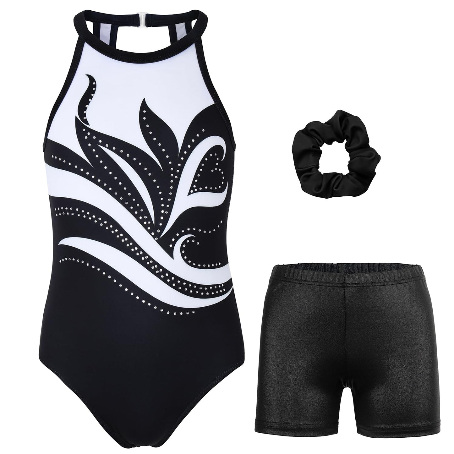 JOYSTREAM Gymnastics Leotards for Girls With Shorts Sparkly Ballet Dance Clasp Back Activewear Classic Flower,6-7Years