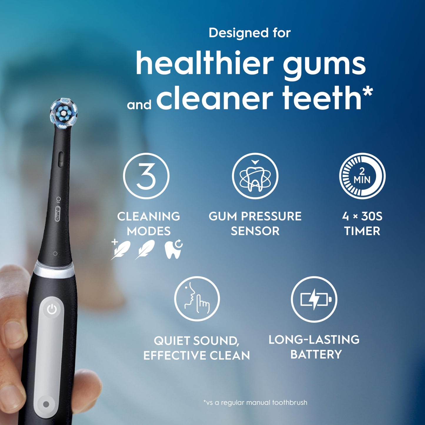 Oral-B iO3 Electric Toothbrushes Adults, 5 Toothbrush Heads, 3 Modes With Teeth Whitening, 2 Pin UK Plug, Black