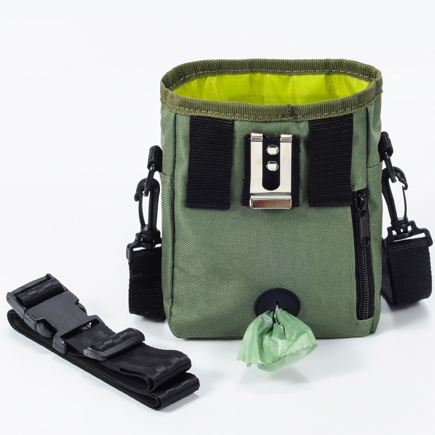Dog Treat Pouch with Collapsible Dog Bowl, Training Clicker and Poop Bags, Treat Pouches for Pet Training, Magnetic Closure, Built-in Poop Bag Dispenser, Waist Belt Clip, Puppy Treat Bag - Green
