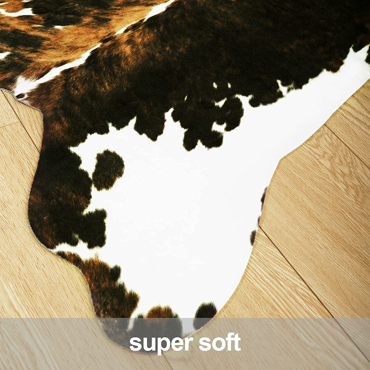 Amearea Faux Cow Hide Rug 5.2x4.6 Feet, Premium Western Home Decor Cow Print Rugs for Living Room, Faux Leather Animal Cowhide Carpet for Bedroom, Dining Traditional Cow Print Stuff Carpets, Brown