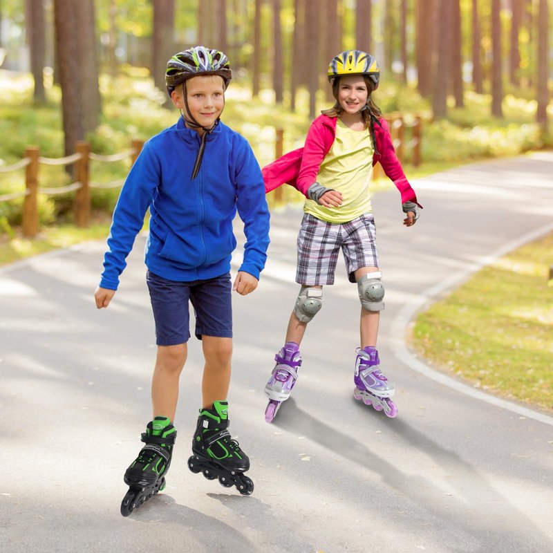 MammyGol Adjustable Inline Skates for Boys Girls Kids Youth with Light up Wheels, Green Beginner Blades Roller Skates for Boys Size 5 6 7 8 Ages 6-12