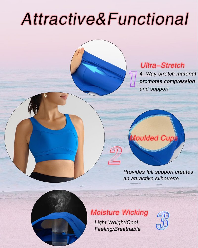 RUNNING GIRL High Impact Sports Bras for Women,Racerback Running Bra Workout Crop Tank Tops Longline Sports Bra Push up(WX2667 Cerulean Blue XL)