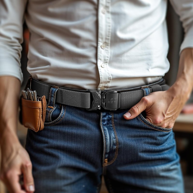 KEMISANT Men Tactical Belt,Stretch Nylon Belt Adjustable for Rigger Military Heavy Duty Work 1.5"-Quick Release(Black/Light Gray,28"-32" Waist Adjustable)
