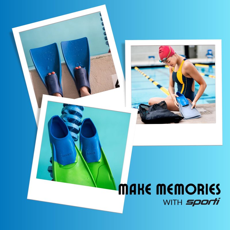 Sporti Adult-Kids Short Swim Fins, Floating Fin for Swimming & Snorkeling, Swim Flippers for Training - PurpleBlue - Youth 3-4 / W 5