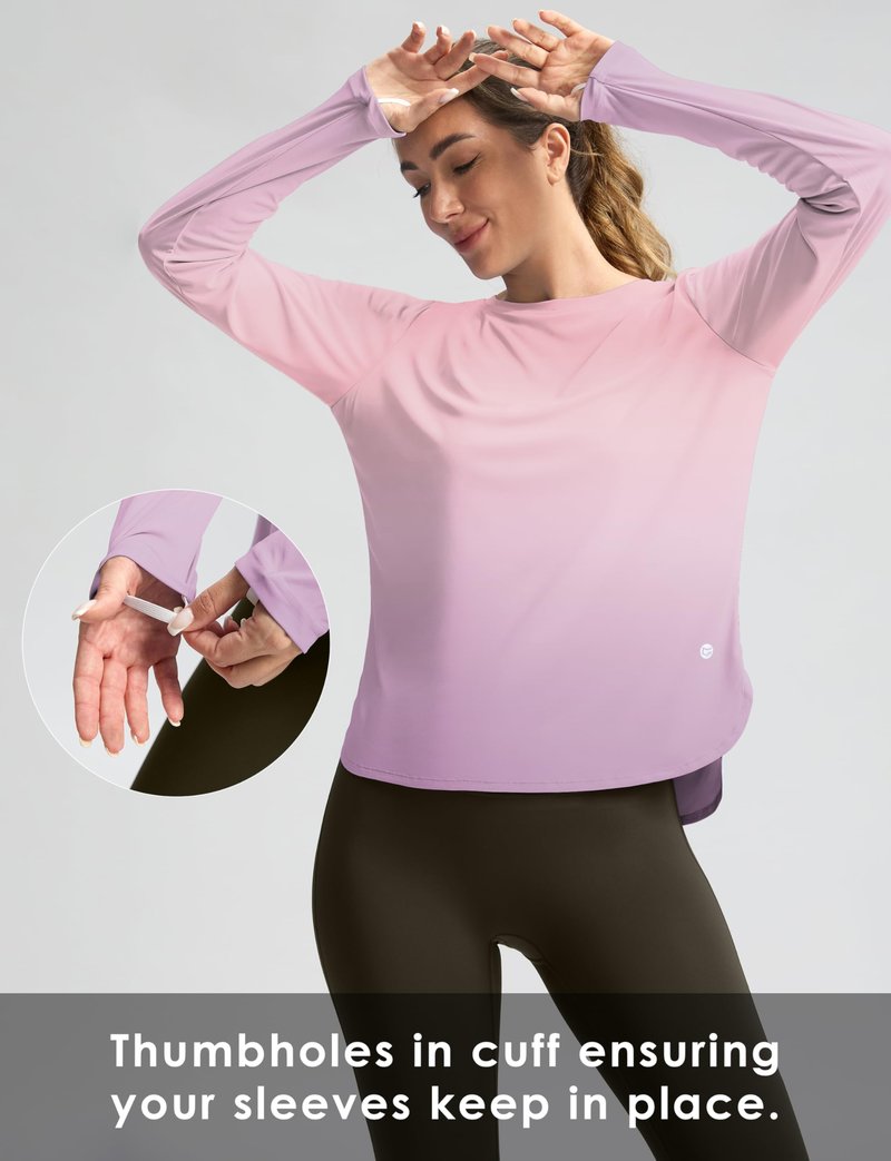 Women's Sun Shirts UPF 50+ Long Sleeve UV Protection Shirt Lightweight Quick Dry Workout Hiking Tops for Women(Pink/Purple Gradient,XL)